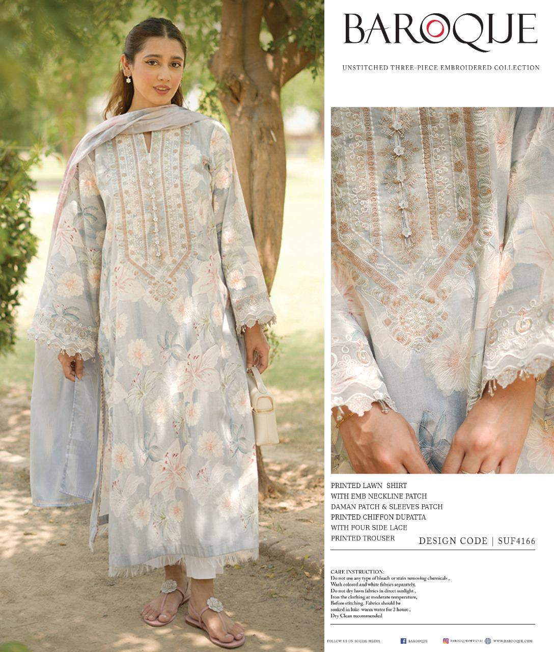 Embroidery printed lawn shifoon dupata