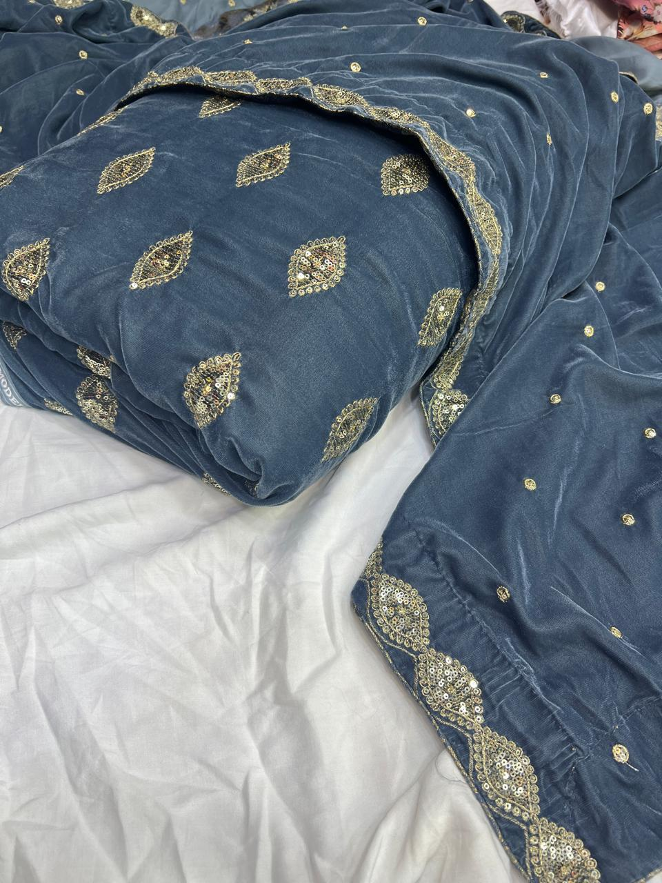 Valvet Embroidered 3 Piece Suit