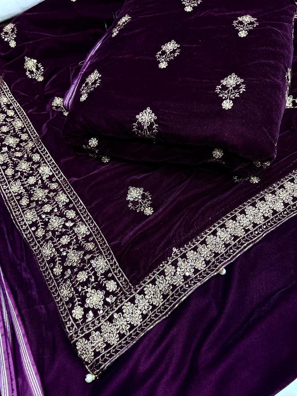 Valvet Embroidered 3 Piece Suit